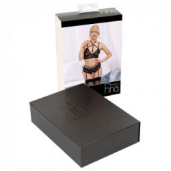 Abierta Fina - Set Reggiseno, Reggicalze, Pizzo Nero, Tg XL