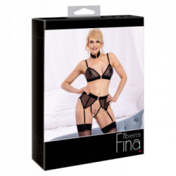Abierta Fina - Set Reggiseno, Reggicalze, Nero, Tg M