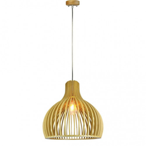 Wooden Pendant Light With Chrome Decorative Cap...