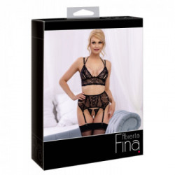 Abierta Fina - Set in Pizzo Nero, Reggiseno, Reggicalze, Tg M