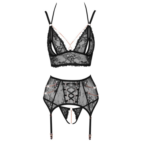 Abierta Fina - Set in Pizzo Nero, Reggiseno,...