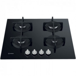 Indesit ING 61T/BK - Piano Cottura a Gas, 4 Fuochi, Vetro Nero, 60 Cm