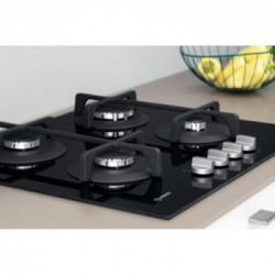 Indesit ING 61T/BK - Piano Cottura a Gas, 4 Fuochi, Vetro Nero, 60 Cm