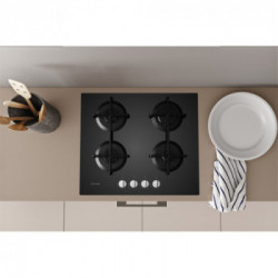Indesit ING 61T/BK - Piano Cottura a Gas, 4 Fuochi, Vetro Nero, 60 Cm