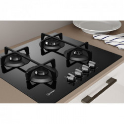 Indesit ING 61T/BK - Piano Cottura a Gas, 4 Fuochi, Vetro Nero, 60 Cm