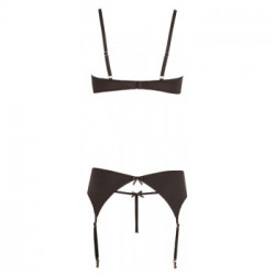 Abierta Fina Set - Completino Intimo con Reggicalze, Nero, Taglia 80B/M