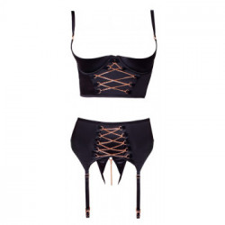 Abierta Fina Shelf Bra Set - Completino Intimo Nero con Reggicalze, Taglia 85C/XL