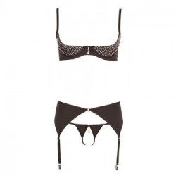 Abierta Fina Set - Completino Intimo con Reggicalze, Nero, Taglia 85C/L