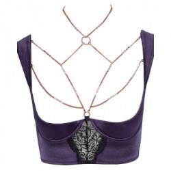Abierta Fina Shelf Bra and Crotchless Suspender Briefs - Set Reggiseno, Reggicalze, Viola, Provocante, Taglia 75B/S