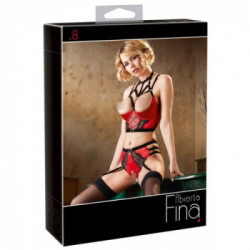 Abierta Fina - Set Reggiseno, Reggicalze, Pizzo, Rosso, Tg M