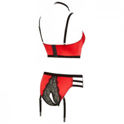 Abierta Fina - Set Reggiseno, Reggicalze, Pizzo, Rosso, Tg M
