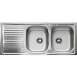 Smeg LYP116S - Lavello ad Incasso, 2 Vasche, Gocciolatoio a Sinistra, Rettangolare, Acciaio