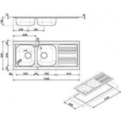 Smeg LYP116S - Lavello ad Incasso, 2 Vasche, Gocciolatoio a Sinistra, Rettangolare, Acciaio