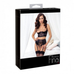 Abierta Fina Shelf Bra Set - Completino Intimo Nero con Reggicalze, Taglia 80B/M