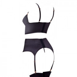 Abierta Fina Shelf Bra Set - Completino Intimo Nero con Reggicalze, Taglia 85B/L
