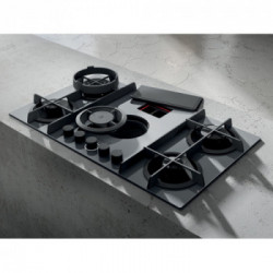 Elica NIKOLATESLA FLAME GR/F/83 - Piano Cottura a Gas con Cappa Integrata, 5 Fuochi, Vetro Grigio, 88 cm, PRF0147743, A
