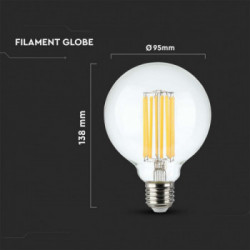 V-TAC Lampadina LED E27 18W 140LM/W G95 Filamento 3000K