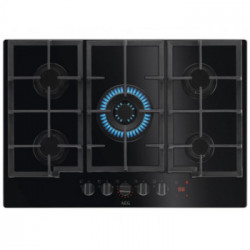 Aeg HKB75451NB - Piano Cottura a Gas, Cristallo Nero, 5 Fuochi, 75 cm