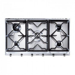 Smeg SRV596GH5 - Piano Cottura a Gas, Inox, 90 cm, 5 Fuochi, Griglie Ghisa