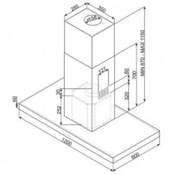 Smeg KI120XE - Cappa Aspirante ad Isola, Inox Satinato, 120 cm, 820 m³/h, B