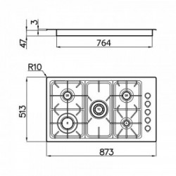 Foster 7246 062 - Piano Cottura a Gas Professionale Sopratop, Inox spazzolato, 87.3x51.3 cm 