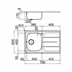 Foster 1179 061 - Lavello S1000 Sopratop, vasca a DX, Inox spazzolato, 79x50 cm