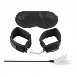 Fetish Fantasy Series Sensual Seduction Kit - Set Bondage, Polsiere + Mascherina + Piuma, Colore Nero