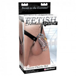 Fetish Fantasy Extreme - Gabbia Metallica per il Pene, Astinenza Forzata, Acciaio Inox, Cintura Pelle, Serratura con Chiave