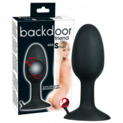 Backdoor Friend - Plug Anale in Silicone, Sfera di Stimolazione, Ventosa, Nero