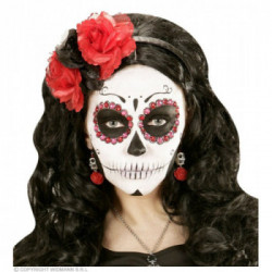 Paio di ORECCHINI TESCHIO BIANCO CON ROSA ROSSA