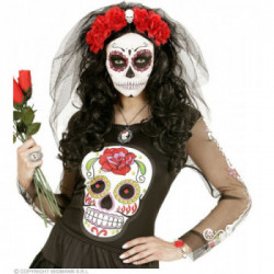 BRACCIALETTO ROSA ROSSA CON TESCHI BIANCHI E PERLINE