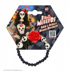 BRACCIALETTO ROSA ROSSA CON TESCHI BIANCHI E PERLINE