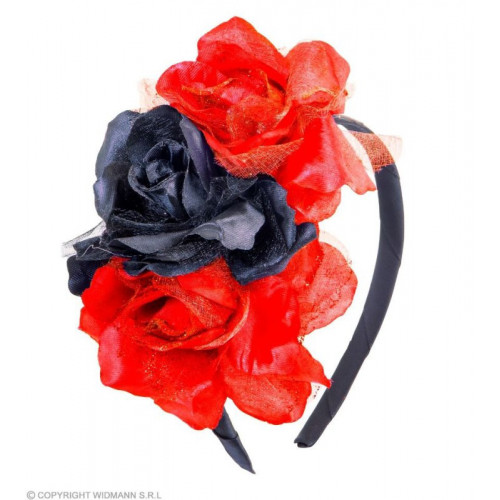 CERCHIETTO 3 ROSE ROSSE-NERE CON GLITTER