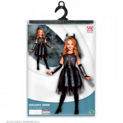COSTUME SKELEDEV BRIDE (vestito, guanti senza dita, velo sposa con corna) (116 cm / 4-5 Years)