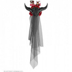 VELO SPOSA CON CORNA, ROSE, PIZZO E GEMMA NERA