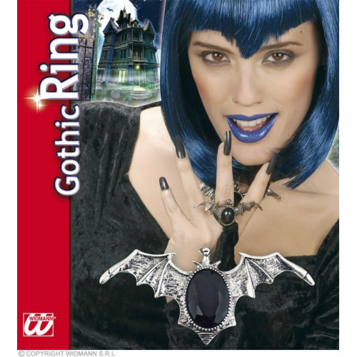 ANELLO PIPISTRELLO GOTICO CON GEMMA NERA