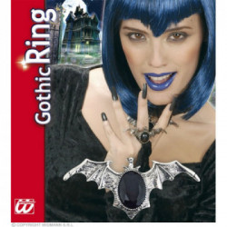 ANELLO PIPISTRELLO GOTICO CON GEMMA NERA