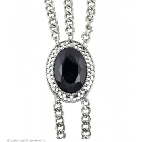 CATENA PER POLSO GOTICA CON MEDAGLIONE GEMMA NERA
