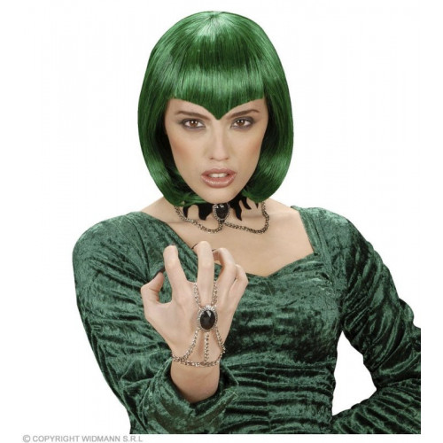 CATENA PER POLSO GOTICA CON MEDAGLIONE GEMMA NERA