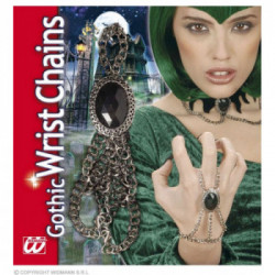 CATENA PER POLSO GOTICA CON MEDAGLIONE GEMMA NERA