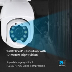 V-TAC Camera di Videosorveglianza da esterno Wifi IP65 Luci LED 3MP