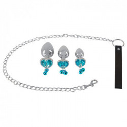 Orion Butt - Plug Anale, Set 4 Pz, Guinzaglio, Plug Diverse Dimensioni, Nero