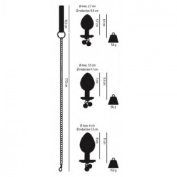 Orion Butt - Plug Anale, Set 4 Pz, Guinzaglio, Plug Diverse Dimensioni, Nero