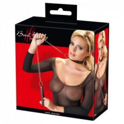 Bad Kitty - Set Guinzaglio, Collare, Catena, Nero con Cuori Rossi