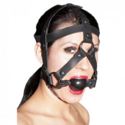 Zado - Maschera con Palla, per la Bocca, Cinghie di Pelle, Nero