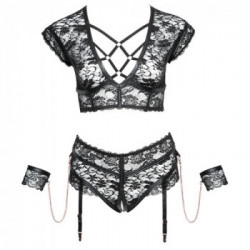 Cottelli Collection - Completino Intimo, Taglia 3XL, Set Bondage, Pizzo Nero