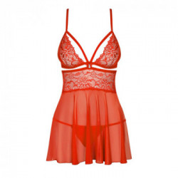 Obsessive - Babydoll, Rosso, Taglia L/XL, Pizzo Rosso, Elegante