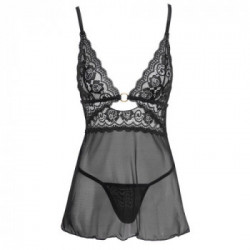 Cottelli Lingerie - Completino Babydoll, Nero, Taglia S, Pizzo Nero, Trasparente