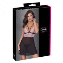 Cottelli Lingerie - Completino Babydoll, Rosa e Nero, Taglia M, Pizzo, Trasparente