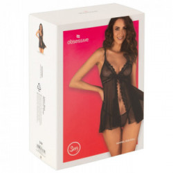 Obsessive - Babydoll, Nero, Taglia L/XL, Pois, Pizzo , Trasparente